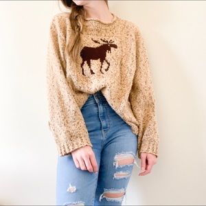 Chunky Knit Oversized Slouchy Moose Sweater Large